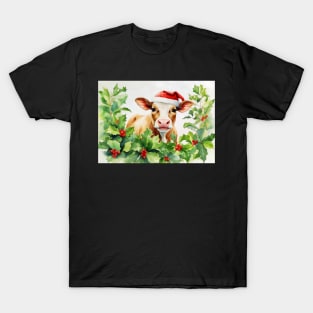 Christmas Cow Watercolour T-Shirt